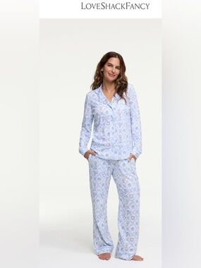 NWT Love Shack Fancy x Roller Rabbit  Starry Nights lattice long Polo Pajamas